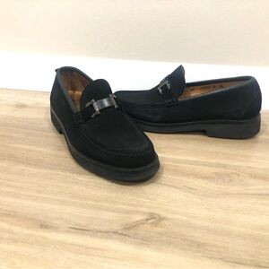 Salvatore Ferragamo Gancini Buckle  Black Suede Moccasins Thick Lug Sole 8 EE US